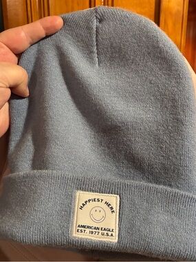 American Eagle Outfitters Unisex Light Blue Beanie - Happiest Here Patch